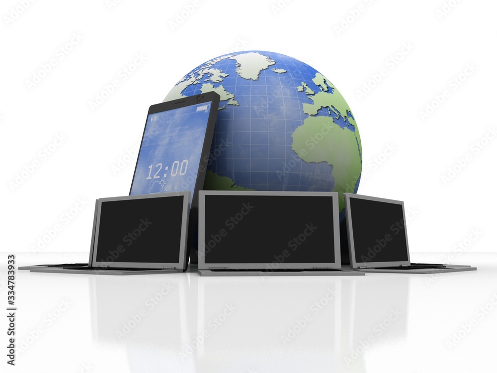 3d rendering Computer network with mobile