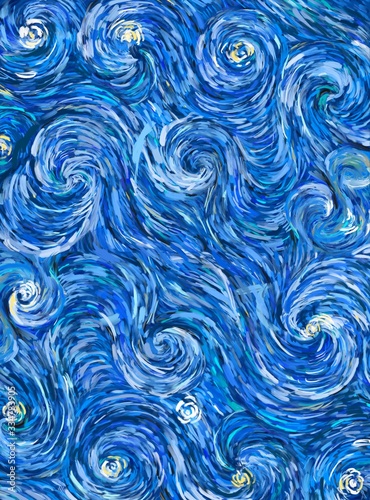 Abstract texture background. Digital painting in Vincent Van Gogh style artwork. Hand drawn artistic pattern. Modern art. Good for printed pictures, postcards, posters or wallpapers and textile print. photo