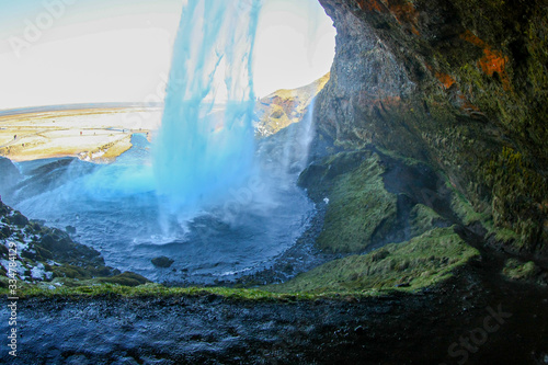 High spectacular waterfall in Iceland. Famous place