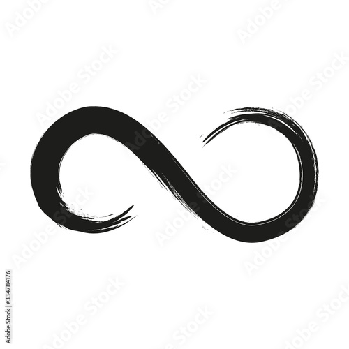 Grunge infinity symbol. Hand painted with black paint. Grunge brush stroke. Modern eternity icon. Graphic design element. Infinite possibilities, endless process. Vector illustration.