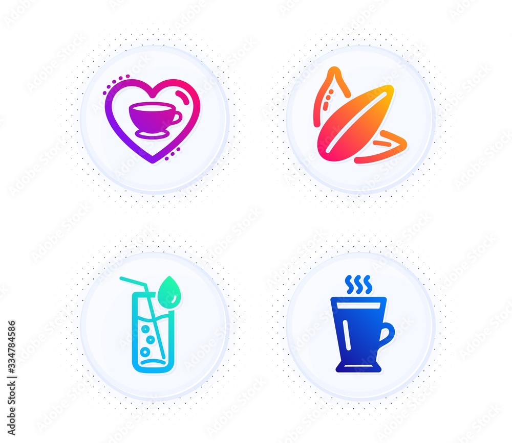 Water glass, Love coffee and Sunflower seed icons simple set. Button with halftone dots. Latte sign. Soda drink, Cappuccino mug, Vegetarian food. Tea glass mug. Food and drink set. Vector Water glass, Love coffee and Sunflower seed icons simple set. Button with halftone dots. Latte sign. Soda drink, Cappuccino mug, Vegetarian food. Tea glass mug. Food and drink set. Vector