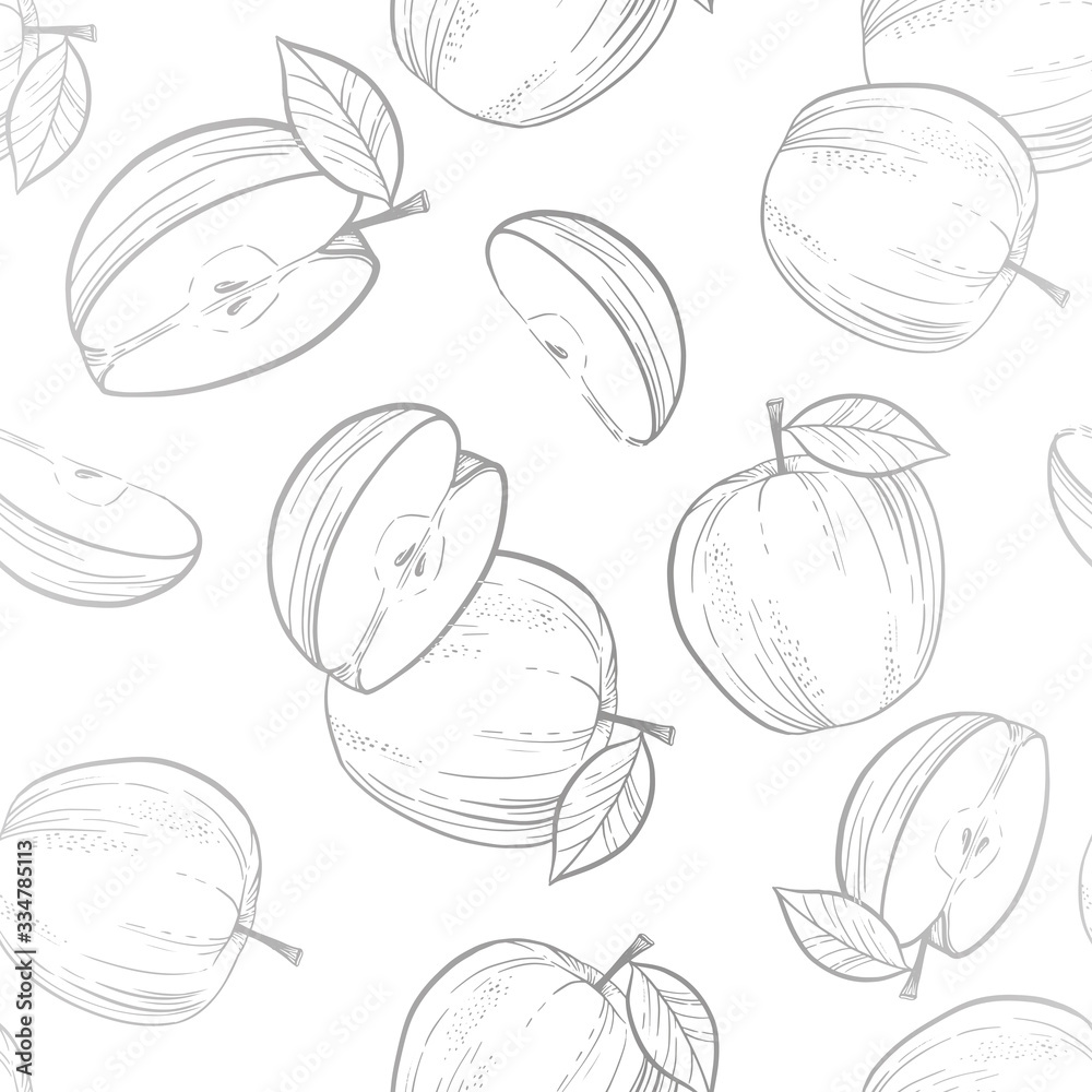 Silver seamless pattern with apples Silver seamless pattern with apples