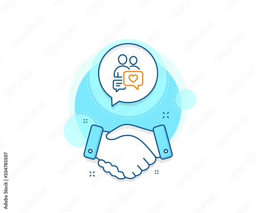 Naklejka premium Love chat symbol. Handshake deal complex icon. Couple communication line icon. Valentines day sign. Agreement shaking hands banner. Dating chat sign. Vector