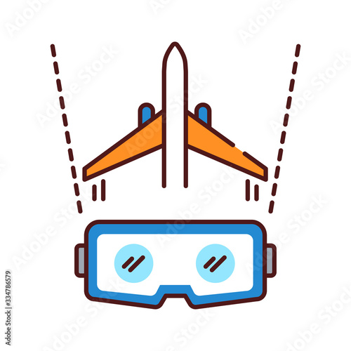 VR aviation color line icon. Pilot training and simulation. Smart industry. Pictogram for web page, mobile app, promo. UI UX GUI design element. Editable stroke.