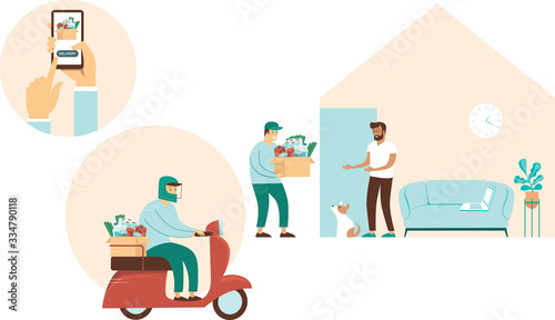 Grocery delivery at home. Concept for food delivery during quarantine. Self isolation 