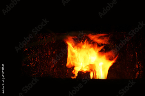 Fire in the boiler. Fire close up