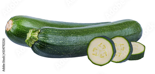 Fresh green zucchini isolated on white background with clipping path