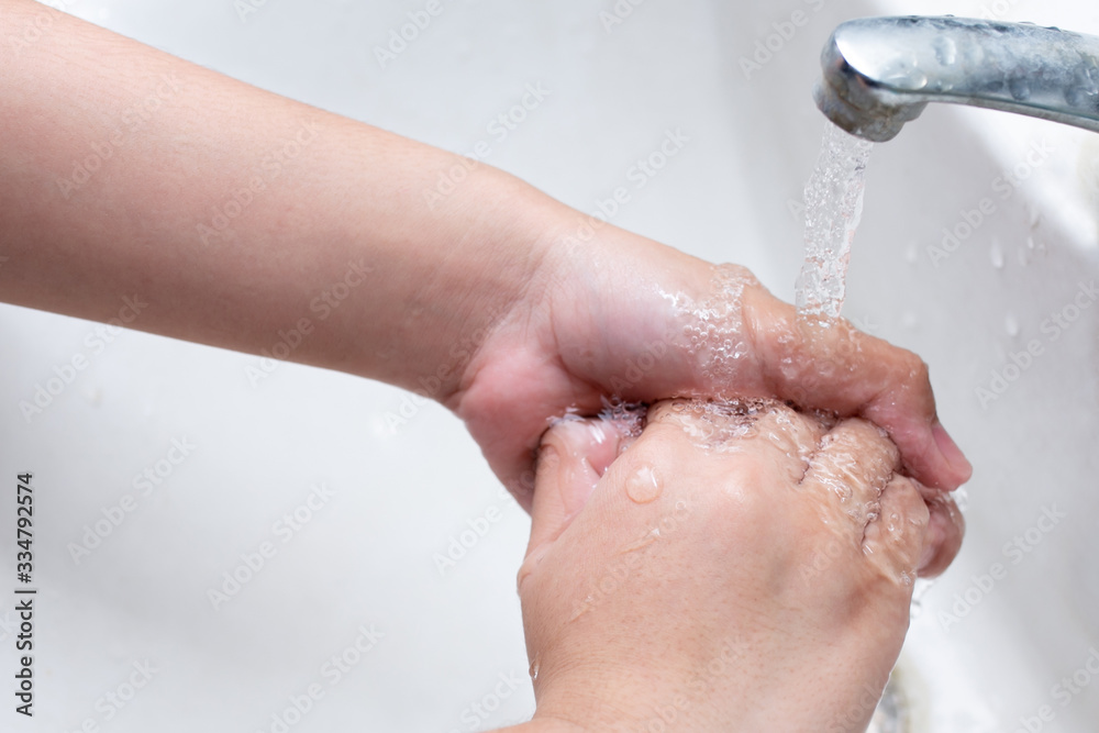 Fototapeta premium Washing Hands, Human Hand and clean water isolated background.