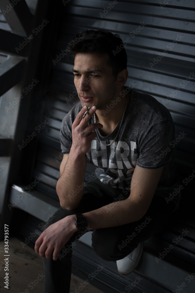 guy man smokes cigarette smoke health bad habit guy man smokes cigarette smoke health bad habit