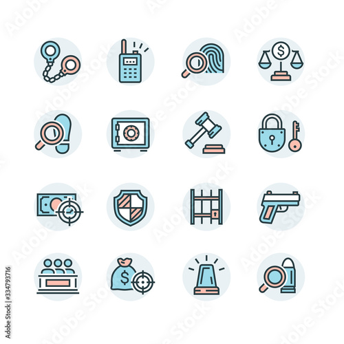 Law and Order Linear Vector Icons Set