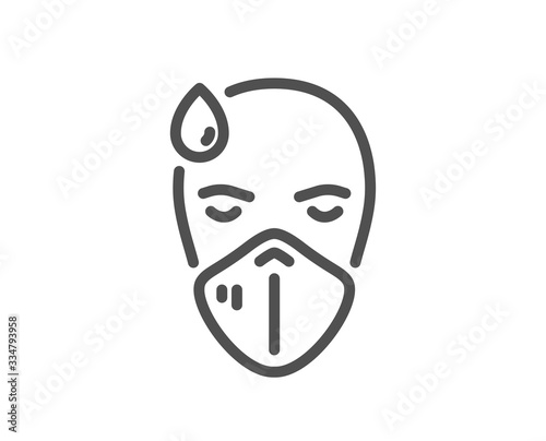 Sick man with medical mask line icon. Safety respiratory mask sign. Coronavirus face protection symbol. Quality design element. Editable stroke. Linear style sick man icon. Vector