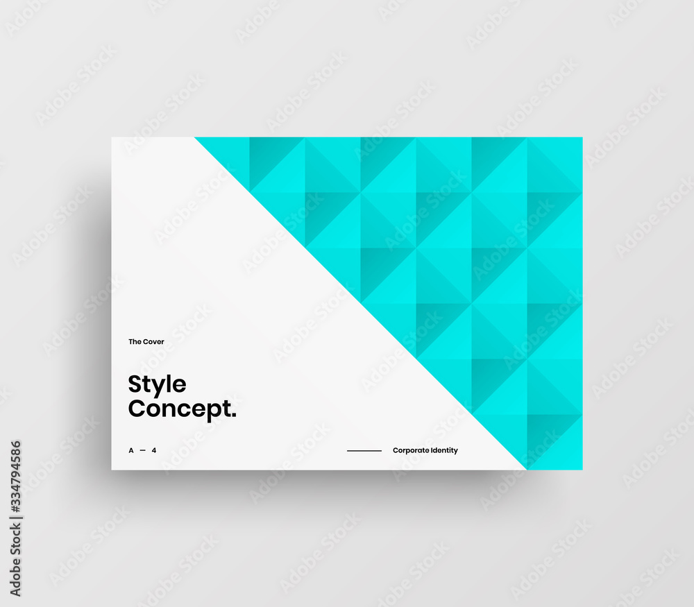 Fototapeta premium Creative business presentation vector A4 horizontal orientation front page mock up. Modern corporate report cover abstract geometric illustration design layout. Company identity brochure template.