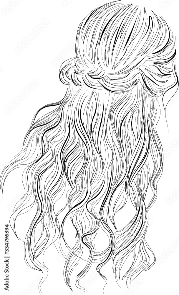 Romantic half crown braid hairstyle - long wavy hair - vector illustration Romantic half crown braid hairstyle - long wavy hair - vector illustration