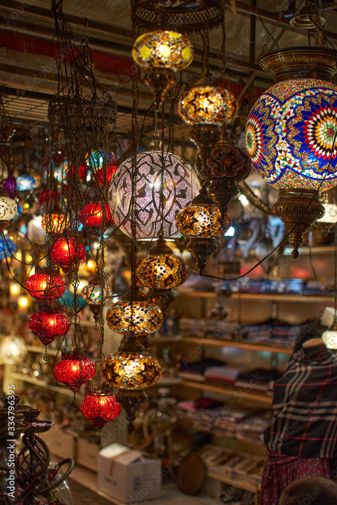 Geometric patterns on colorful turkish lamps