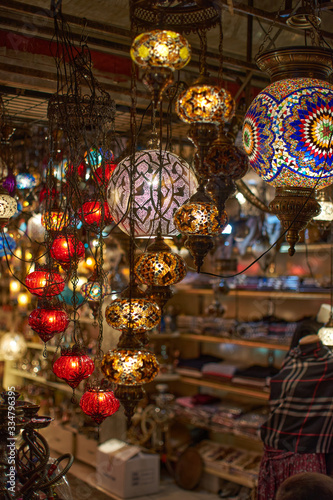 Geometric patterns on colorful turkish lamps