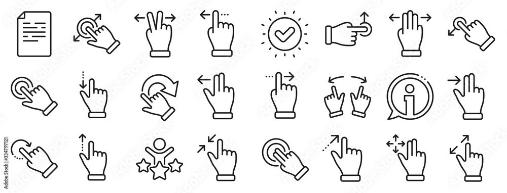 Hand swipe, Slide gesture, Multitasking icons. Touchscreen gesture line icons. Touchscreen technology, tap on screen, drag and drop. Smartphone mobile app or user interface. Vector Hand swipe, Slide gesture, Multitasking icons. Touchscreen gesture line icons. Touchscreen technology, tap on screen, drag and drop. Smartphone mobile app or user interface. Vector