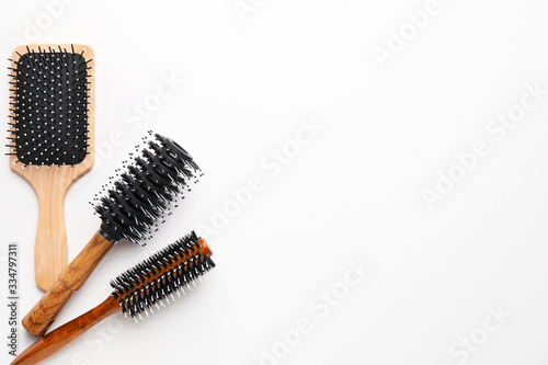 Hair brushes on white background