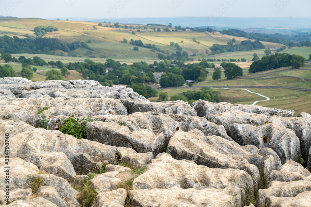 View of the Limestone Pavement above Malham Cove in the Yorkshire Dales National Park