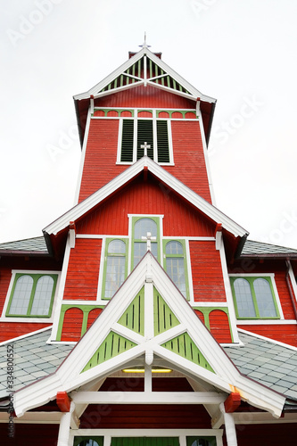 Architectural detail of Buksnes Church in Gravdal city, Lofoten islands, Norway, Europe photo