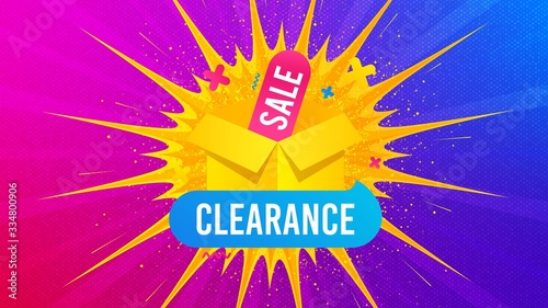 Clearance sale icon. Flare light flash banner. Discount banner box. Special offer icon. Gradient shape background. Promotional flyer design. Clearance sale promotion. Vector