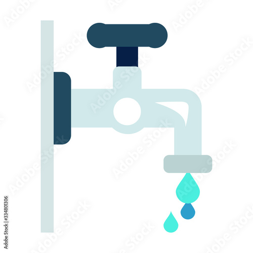 Faucet Water Blue Drop Flat Design on white background, Tap Nall with Stopcock Design Vector Color Icon Concept, photo