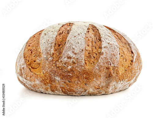 Freshly baked bread isolated on a white background. Wholegrain bread Flat lay. Food concept..