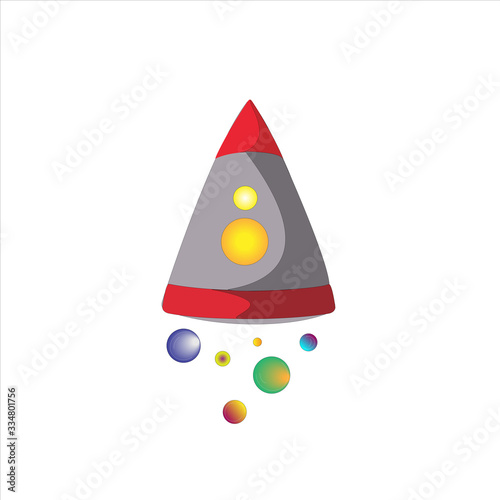 Bubble rocket raises up on the isolated white background, vector illustration for logos, prints on different sorts of surfaces.