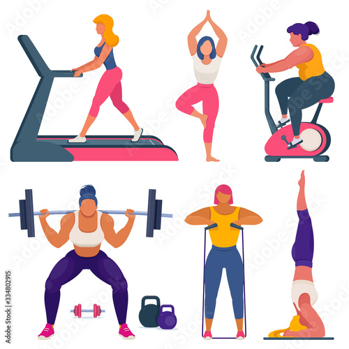 Fitness women different sizes doing sports