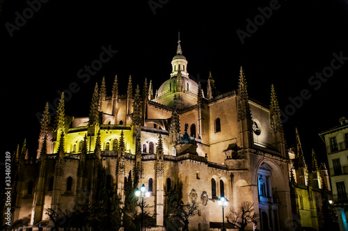 Night view of the Cathedral of Segovia, Spain.