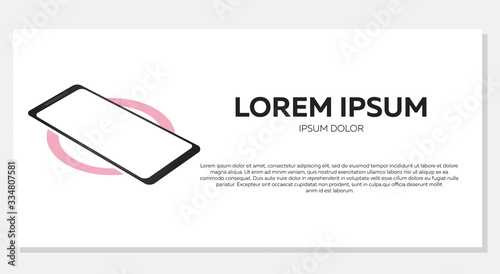 Banner of a realistic smartphone in black with a blank screen on a white background, 3d perspective, easy way to put a picture, screenshot or logo. Banner, poster, vector illustration