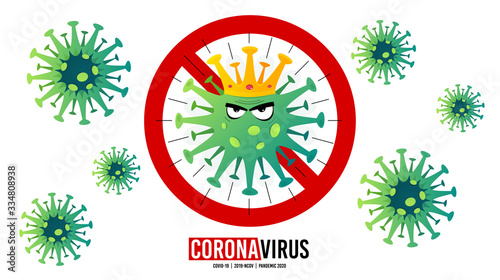 Stop coronavirus COVID-19. Corona virus outbreak. 2019-ncov pandemic. Angry coronavirus disease. Respiratory influenza covid virus. Quarantine, self-isolation. Covid-19 pandemic virus. Vector