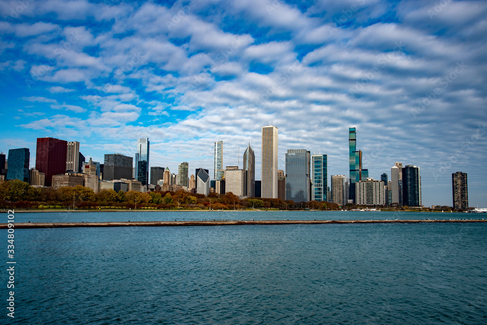 Fototapeta premium Widok na centrum Chicago z parku Grant