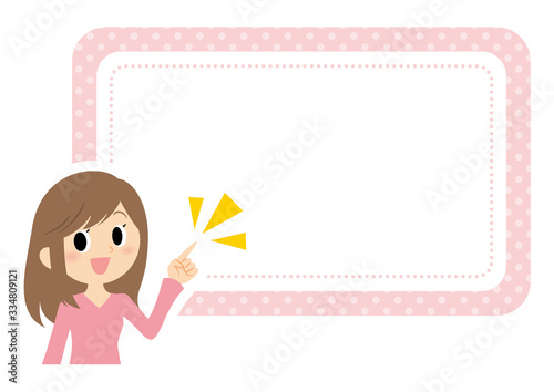 女性の表情フレーム　指差す