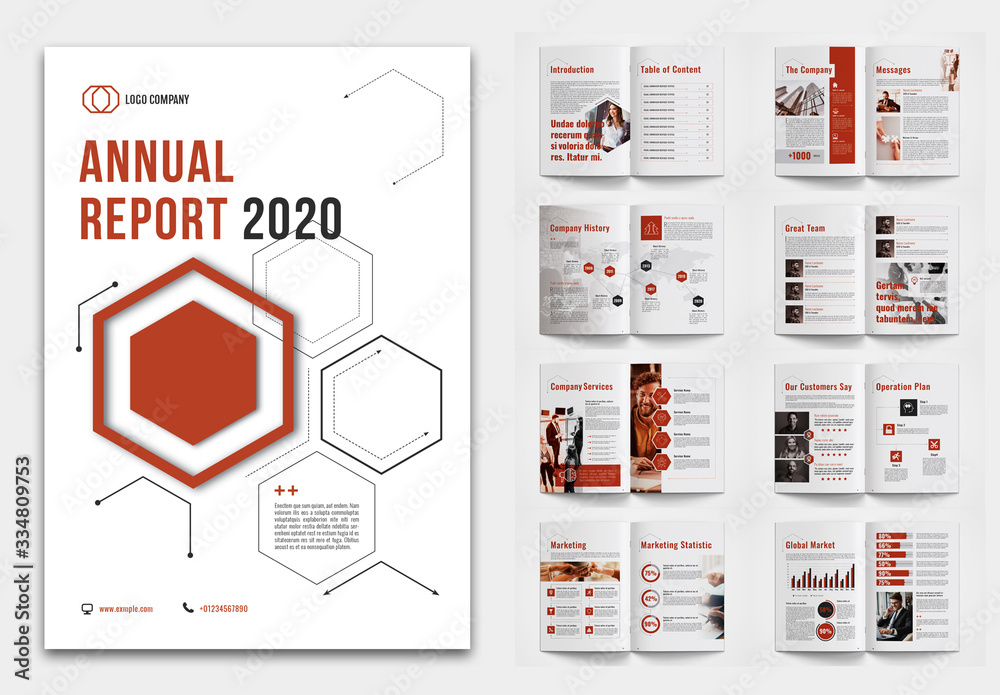 Annual Report Layout with Red Accents Stock Template | Adobe Stock