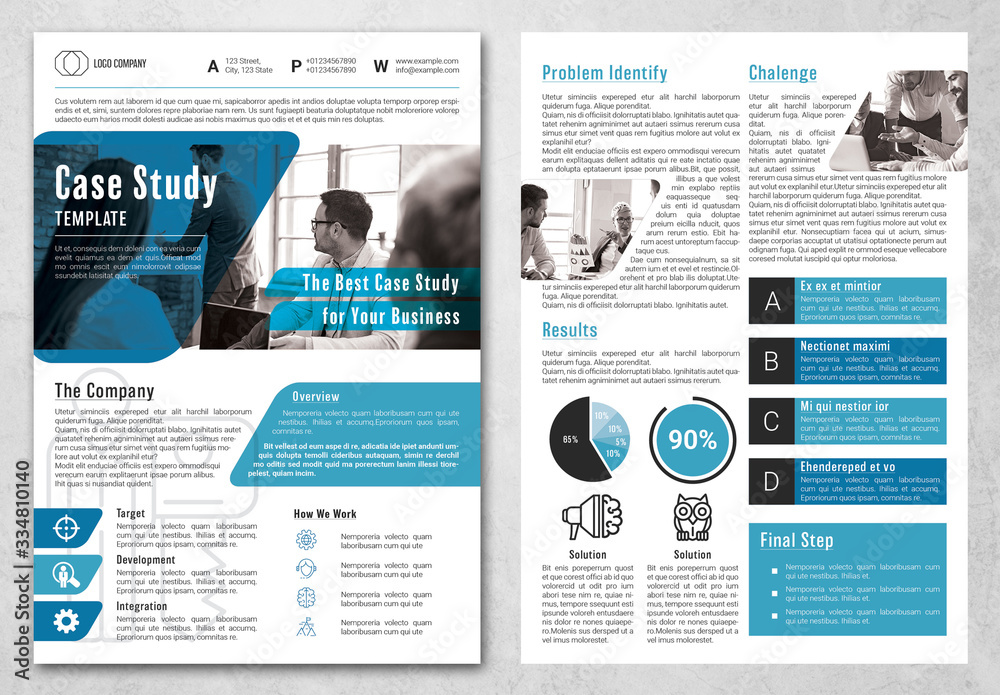 Case Study Layout with Blue Accents Stock Template | Adobe Stock