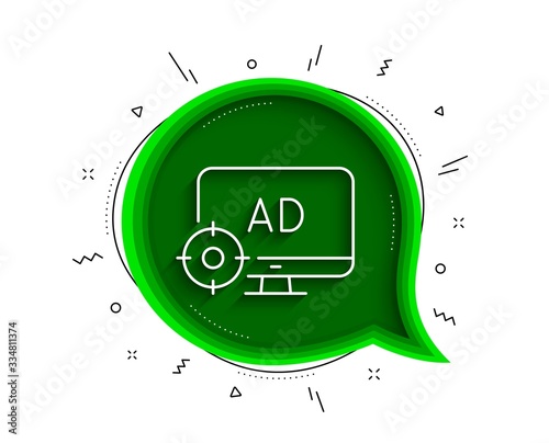 Seo adblock line icon. Chat bubble with shadow. Search engine optimization sign. Target symbol. Thin line seo adblock icon. Vector