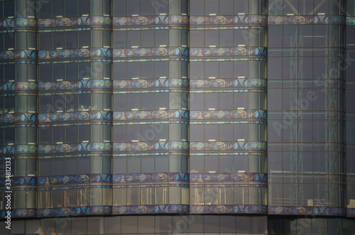Building with glass Windows close-up.