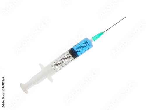Syringe with blue serum