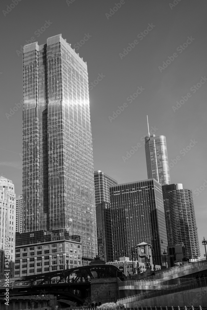 Skyscrapers along the river in Chicago Skyscrapers along the river in Chicago