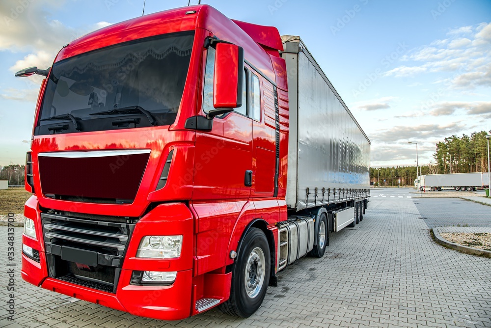 The truck begins the movement.delivery of cargo . Truck on road