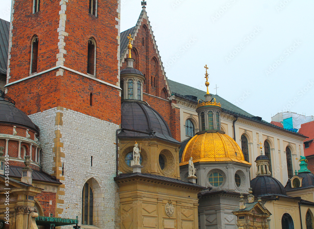 The Wawel Castle, royal castle on Wawel Hill, Domes of two Renaissance chapels in Krakow, Poland.