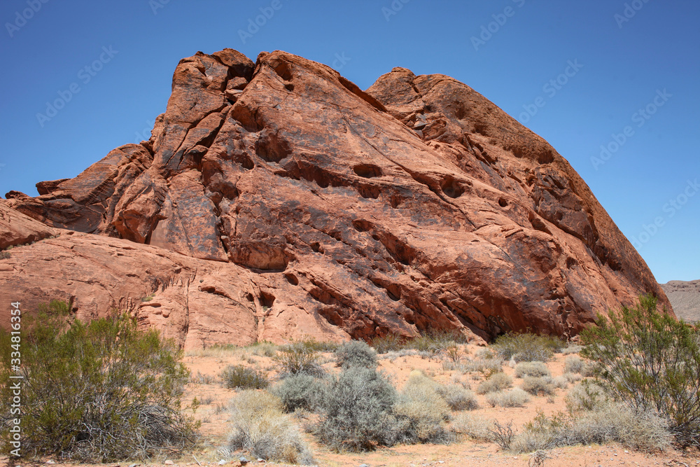 A mountain of red rock in The Valley of Fire, Nevada, USA