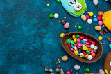 Easter Egg Border Background with Copy Space Design. Easter Sweet Food Template