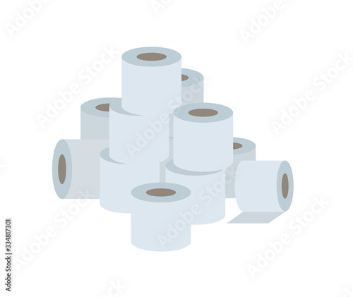 Pile of white paper toilet rolls. Flat vector illustration, isolated on white background.