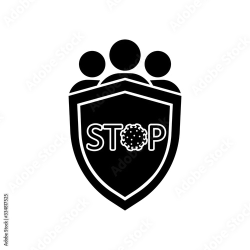 Stop coronavirus sing in black. Coronavirus outbreak. Favilavir antiviral drug to fight COVID-19, MERS-Cov, Novel coronavirus (2019-nCoV) on isolated white background. EPS 10 vector.