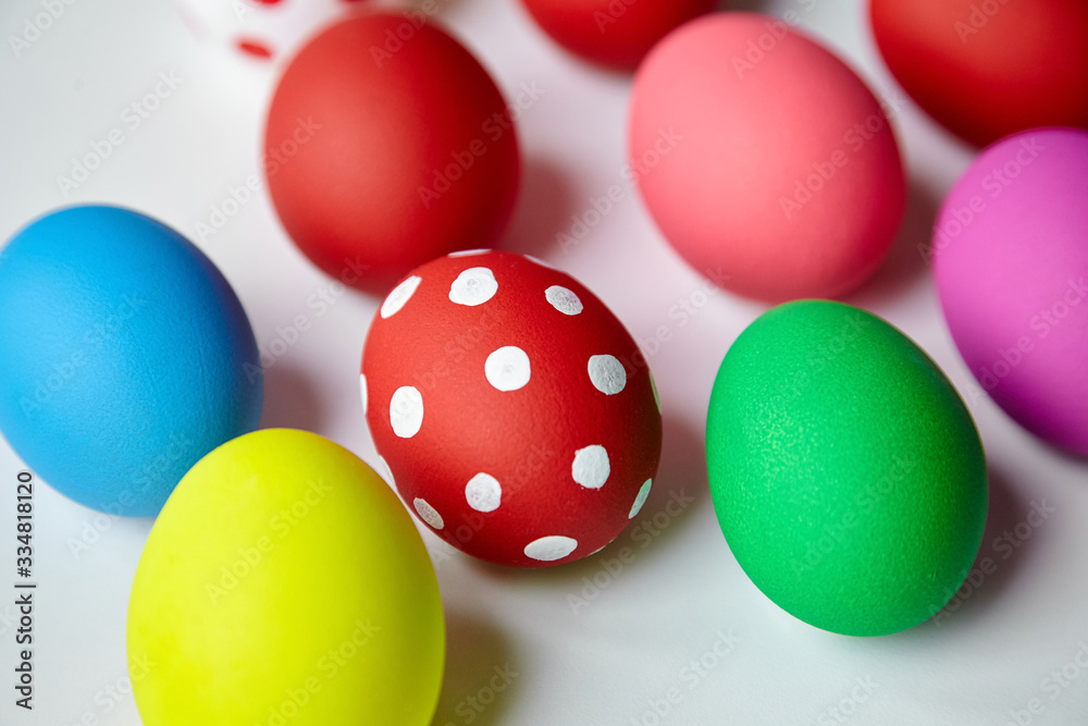 Easter Day, decorated Easter Eggs on white background