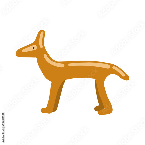 Figure of a llama exhibit isolated on white background. Golden statuette. Ancient artifacts. Historical museum. The Inca culture. Museum piece. Vector illustration. Flat style.