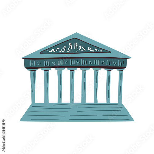 Greek temple exhibit isolated on white background.  Ancient artifact. Greece culture. Architectural structure. Museum piece. Vector illustration. Flat style.