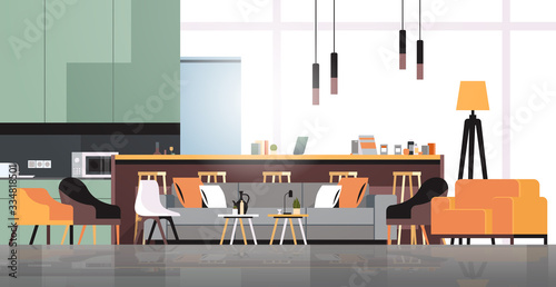 empty coworking space modern office room interior creative workspace horizontal banner flat vector illustration