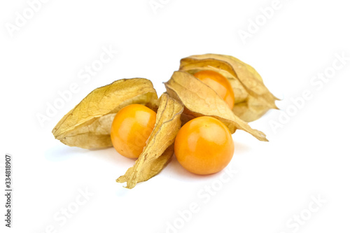 Physalis peruviana berries (ground cherries, Cape gooseberry, poha berries) isolated on a white background